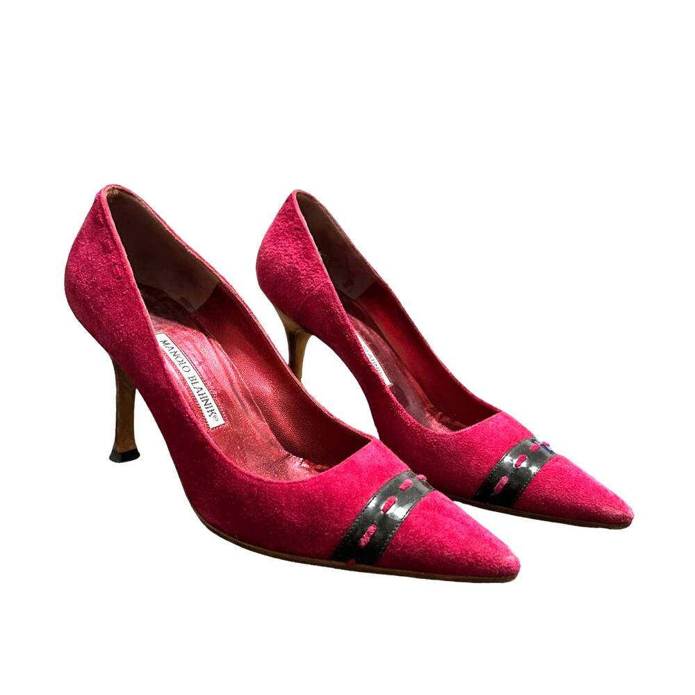 Manolo Blahnik vintage red Suede Pointed Toe Black 38 professional quiet luxury